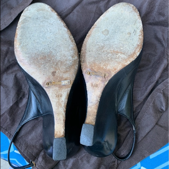 Cole Haan black leather & Patent peep 7.5 wedge - Picture 7 of 7